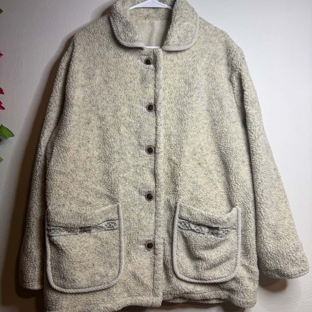 Vintage Haband Reversible Sherpa Fleece Jacket with Snowflake Embroidery